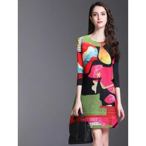 Spring Summer Dress Women Party Vestidos Vintage Retro Floral Printed Colorful Contrast Elastic Stretched Elegant Dresses SY037