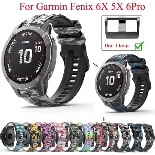 22/26mm Band for Garmin Fenix 5/6/Fenix 5X Plus/Forerunner 935/Approach S60/3 HR/MK1 Quick Release Printed Silicone Watch Strap