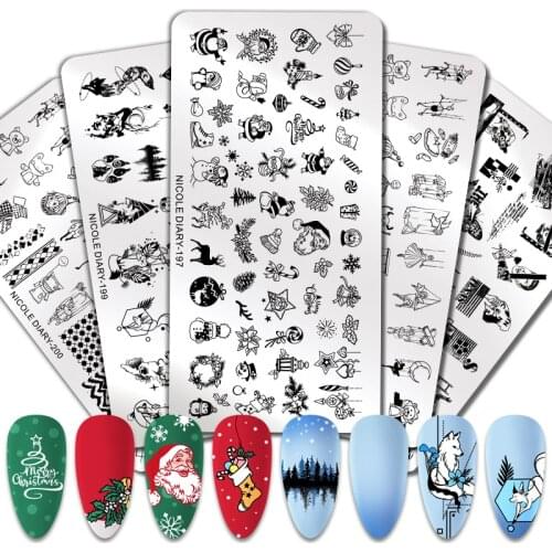 NICOLE DIARY Christmas Snowflakes Nail Stamping Plates Cartoon Design Image Stamp Templates Geometric Printing Stencil Tools