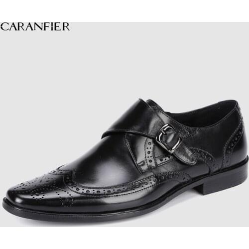 CARANFIER Mens Business Dress Genuine Leather Shoes Solid Spring Autumn Breathable Pointed Toe Oxford Shoe Plus Size 37-46 2019