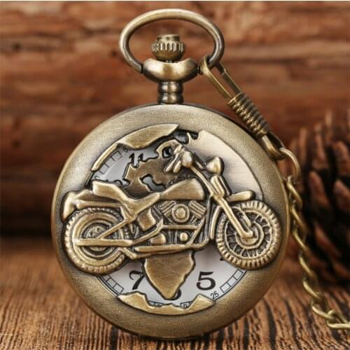 Vintage Hollow Punk Bronze Motorcycle Quartz Pocket Watches Fob Pendant Pocket Clock Gifts Men Women Retro Accessory Watch