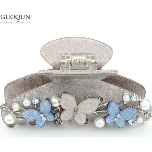 New Butterfly Hair Claw - Pearl Hair Ornaments - Luxury Decorative Hair Accessory Clamp for Women Lady Thick Tiara Prom Wear