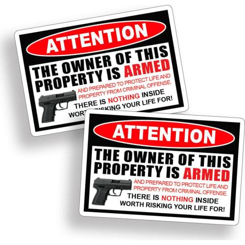 Owner Armed Warning Sticker 2nd Amendment Gun Window Door Home Car Vehicle Decal KK Vinyl Cover Scratches Waterproof PVC