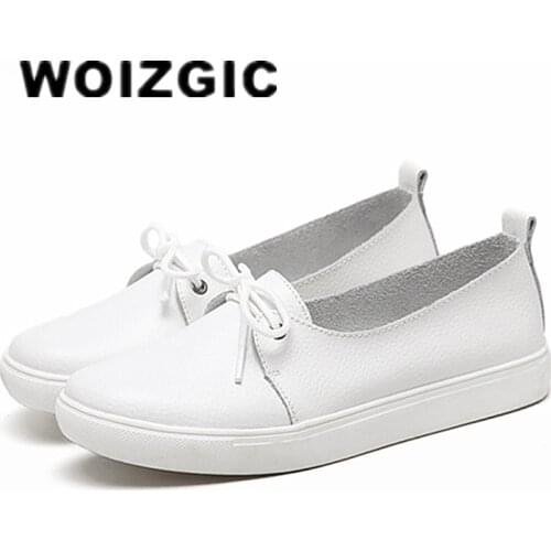 DONGNANFENG Women Students Gril Female Genuine Leather White Shoes Flats Platform Lace Up Korean Casual Vulcanized Shoes FEZ-173
