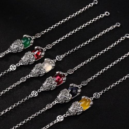 Women Bracelet Armbanden Voor Vrouwen S925 Sterling Antique Thai Mosaic Pomegranate Lady High-end Large Size Bracelet Wholesale