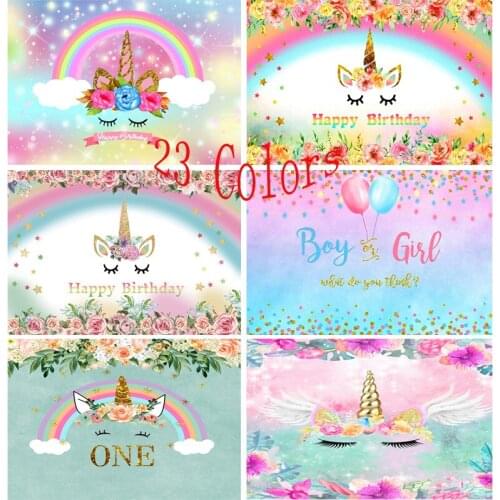 ZHISUXI Unicorn Birthday Banner Glitter Rainbow Photography Backdrops for Baby Party Photographic Backgrounds 210519-33