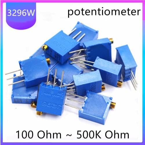 10Pcs 3296W Potentiometer Precision Adjustable Resistors Multi-Turn Trimmer 50 100 500 Full Value Ohm Resistance 1K 10K 220R