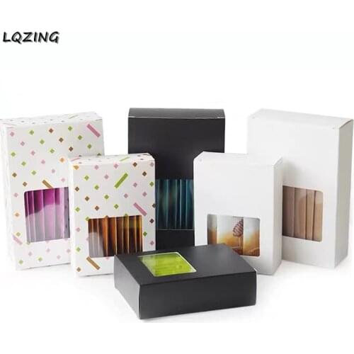 10Pcs DIY Matten Black White Paper Gift Box Package With Clear PVC Window Wedding Candy Favors Arts&Crafts Display package Boxes