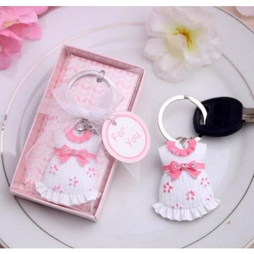 180pcs/Lot+Baby Shower Favors and Gift Cute Baby Girl Dress Design Pink Key Chain Infant Baptism Souvenir Gift+FREE SHIPPING