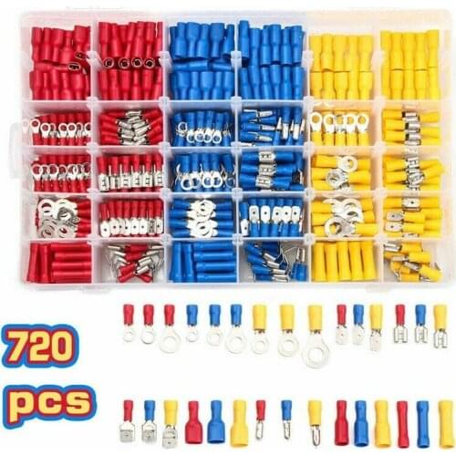 280/480/720PCS Insulated Cable Connector Electrical Wire Assorted Crimp Spade Butt Ring Fork Set Ring Lugs Rolled Terminals Kit