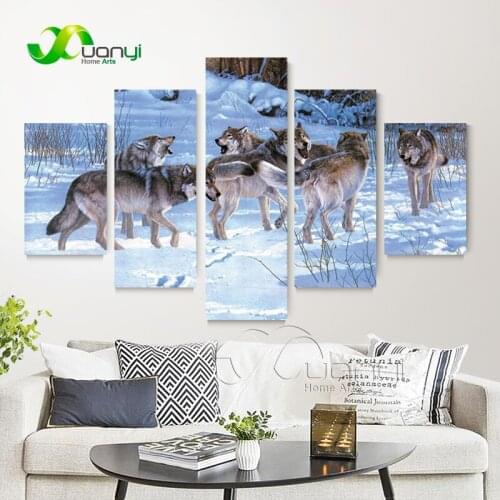5 Panel Wolf Modern Canvas Painting Wolfpack Home Decor Modular Wall Picture For Living Room Canvas Art Prints Unframed PR1373
