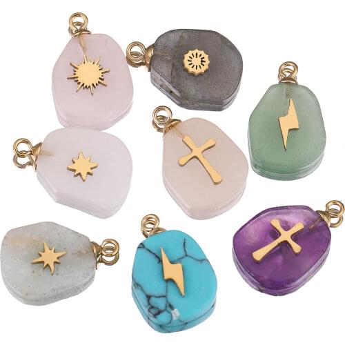 5pcs Lot Star Lightning Natural Stone Stainless Steel Gold Designer Charms Pendants DIY Bracelet Earring Necklace Jewelry Making