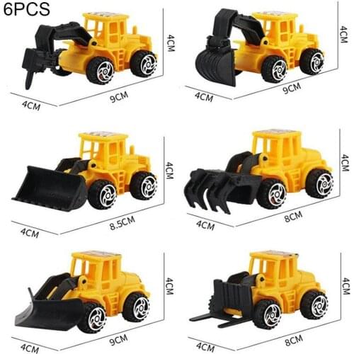 6Pcs/lot Engineering Vehicle Toy Car Model Cute Mini Excavator Bulldozer Diecasts Hobbies For Kids Baking Cake Decoration