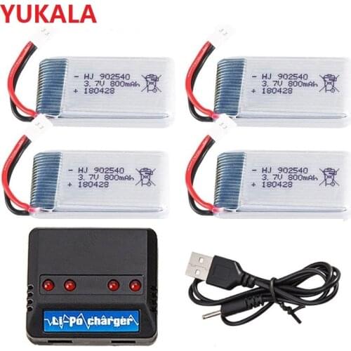 YUKALA 3.7V 800mAh lipo Battery with Charger for X5 X5C X5SC X5SW M68 CX-30 K60 Cx-31 RC Drone Quadcopter