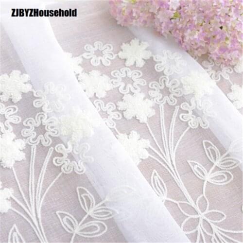 White Flower Bouquet Sheer Yarn Tulle voile for Living Dining Room Bedroom Towels Embroidered Pastoral window door luxury sheer