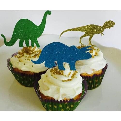 GLITTER dinosaurs boy birthday Gender Reveal cupcake toppers baptism Christening party decoration doughnut food picks