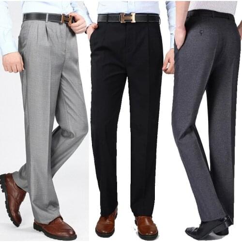 New Summer Thin Mens Double Pleated Pants High Waist Loose Business Casual Mens Suit Pants Single Pleated Iron Pants