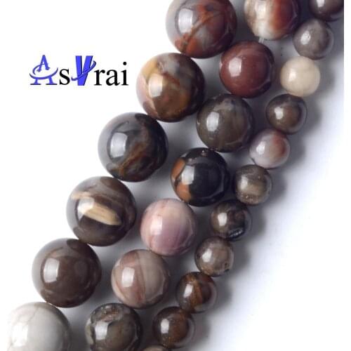 Wood Fossils Jades Round Loose Spacer Beads 6 8 10 mm Stone Beads For Jewelry Making Natural DIY Bracelet Necklace Earring 15"