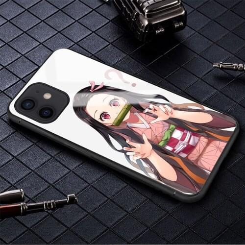 Case for Demon slayer anime Kamado Nezuko glass protective fundas cover For iphone 12 mini 11 Pro X XS Max XR 6 6s 7 8 Plus