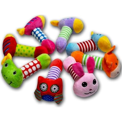 Baby Boy Girl Animal Pattern Cartoon Hand Bell Ring Rattles Soft Lovely Plush Infant Sleep Pillow Side Toy Kids Handbells Toys