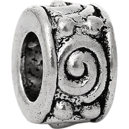 Doreen Box 50PCs Silver Color Swirl Eye Tube Spacers Beads Fit European Charm 8x5mm (B02815)