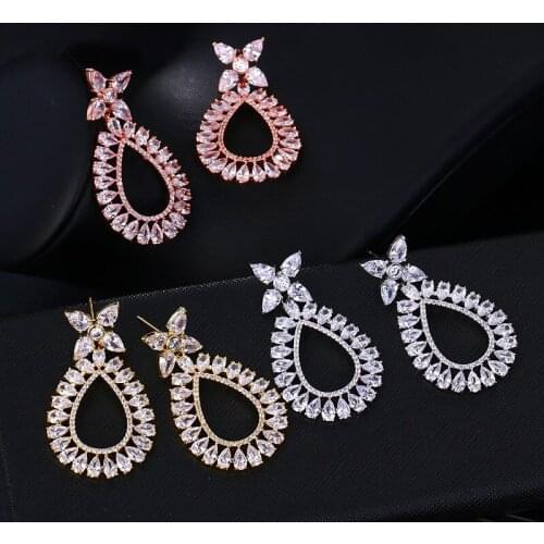 ORZTOON Elegant Trend Water Drop Zircon Earrings For Women Brass Crystal Exquisite Minimalist Jewelry Wedding Gifts For Guests