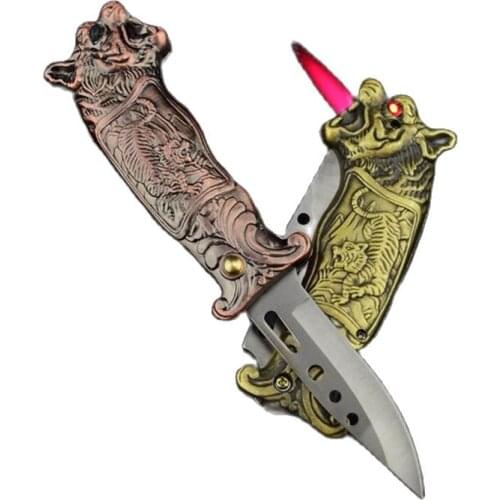 Butane Windproof Lighter Torch Turbine Multifunctional Portable Folding Knife Lighter Field Tool Cigarette Accessories
