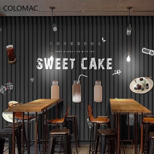Colomac Custom KOL Pearl Milk Tea Shop Decoration Wallpaper Restaurant Background Mural Drop Wall Decorative Vinyl Shopping