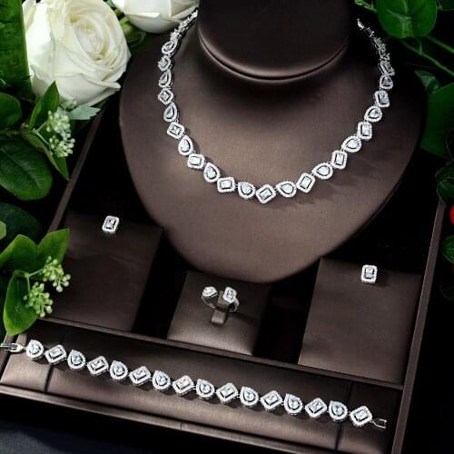 HIBRIDE Luxury 4pcs Water Drop Jewelry Set for Women Zirconia Wedding Accessories Bride Jewelry Set bijoux mariage parure N-1083