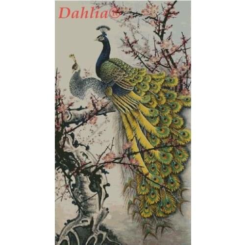 Peacock forest oil painting Needlework Arts Crafts Embroidery for DIY Cross Stitch Kits 14CT Unprinted Home Decor Handmade