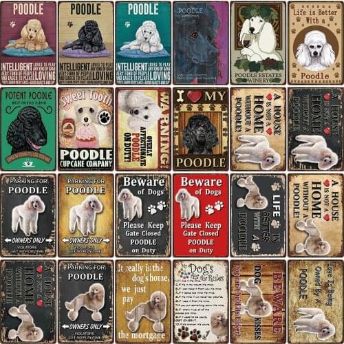 [ Kelly66 ] Dogs Rules Warning Overly Affectionate Poodle On Duty Metal Sign Home Decor Bar Wall Art Painting 20*30 CM Size DG-7