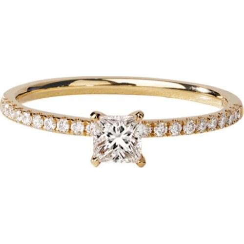 Ring 2021 New Small Square Simple Gold Colour Gems Zircon Prong Solid 925 Sterling Silver Womens Wedding Engagement Jewelry