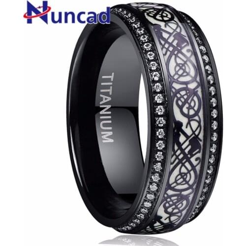 Black Carved Flower Dragon Luminous Titanium Steel Tungsten Ring For Men Stainless Steel Ring For Boyfriend Husband Gift