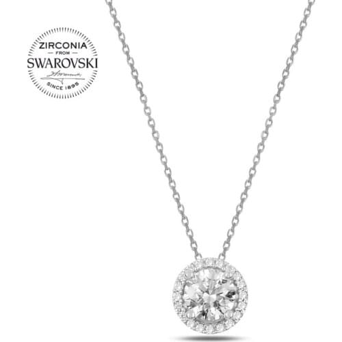 KUTAYDAN Swarovski Zirconia Cubic Zirconia Round Pendant 925 Sterling Silver