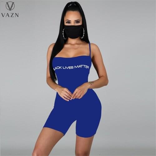VAZN 2021 Europe and America Summer Cool Sexy Tight Suspenders With Letters Sexy Pure Color Jumpsuit Shorts
