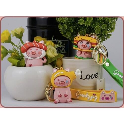 Cartoon Gourmet Pig Keychain Bag Decoration Pendant Car Key Ring Women Men Jewelry Students Gift Kids Toy