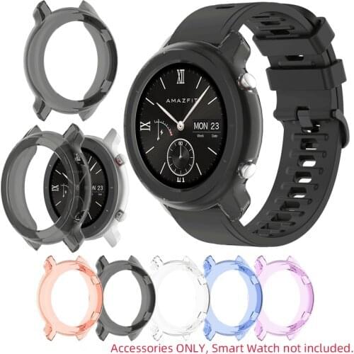 TPU Soft Case Shell Full Edge Frame Glass Screen Protector For Amazfit GTR 42mm/47mm Sport Smart Watch Protective Bumper Cover