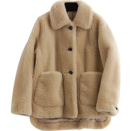 2020 New Fashionable Leisure Time Sheep Shearing Loose Coat Loose Lapel Temperament Wool Leather And Fur Woman