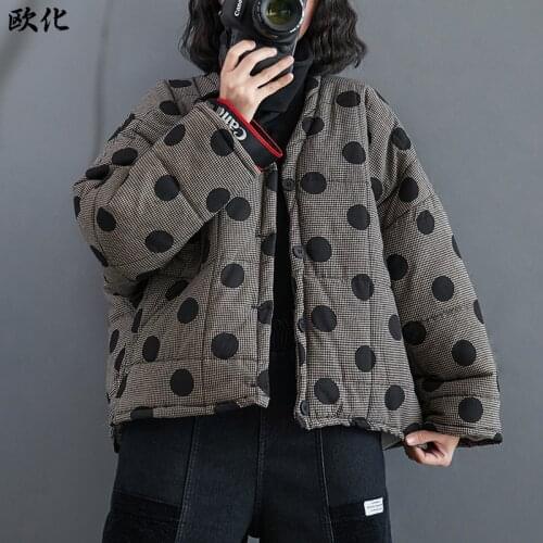 2020 New Winter Linen Jacket WomenS Plus Size Vintage Polka Dot jacket Parker Female Retro Cotton Padded Jacket Coats Parkers