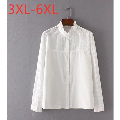 New 2021 Ladies Spring Autumn Plus Size Tops For Women Large Long Sleeve Loose Casual Cotton Button White Shirt 3XL 4XL 5XL 6XL