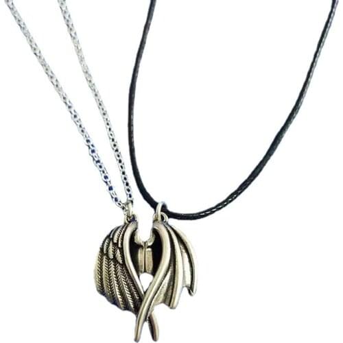 Angel and Devil Wings Couple Necklace fashion magnet attracts charm jewelry leather rope chain necklace lover gift for women men
