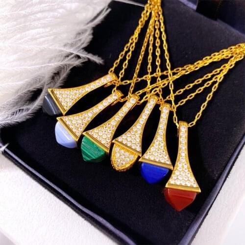 Top Quality Pagodas Style Pendant Necklace 6 Kinds Of Color Green Red Blue Purple Triangle Malachite Necklace For Women