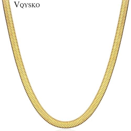Width 4mm Stainless Steel Flat Necklace Gold Snake Chain Women Men Gift Jewelry Various Length