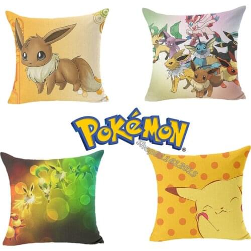 Pokemon Linen Pillowcase Pikachu Cushion Cover Decoration 45*45 Cartoon Anime Pillowcover Car Sofa Bedroom Party Home Decor