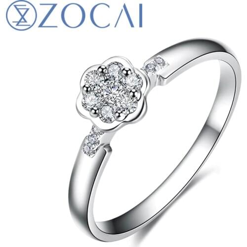 ZOCAI Style Ring Real 18K Rose Gold (Au750) stamped Real 0.15 CT H/SI Diamond Engagement Women Ring W80092T