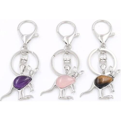 YJXP Ethnic Style Key Chains Kangaroo Shape Natural Stones Keychains Keys Buckle Holder Animal Pattern Fashion Jewelry Making