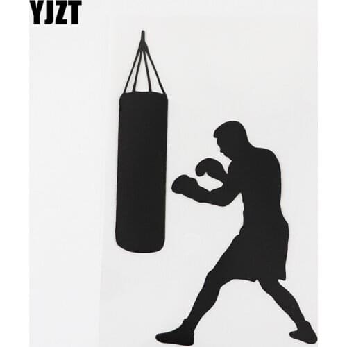 YJZT 9.6CMX15.2CM Boxing Boxer Sports Decal Punching Bag Vinyl Car Sticker Black/Silver 8A-0925