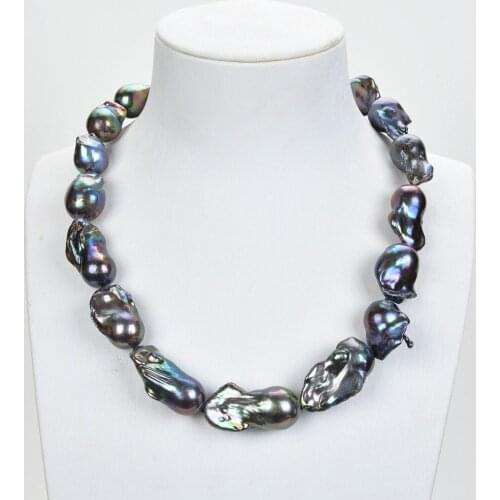 Jewelry Natural Pearl 20-25MM Black Keshi Baroque Pearl Necklace Classic For Women