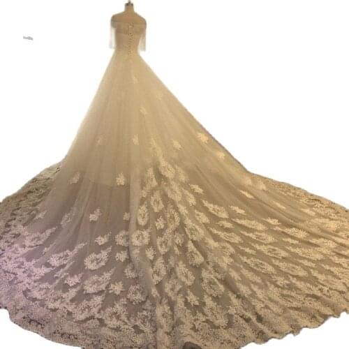 Real Sample 2021 Lace Boat Neck Half Sleeves Lace up back Wedding dresses Bridal Gown Court Train Wedding dress Bride Dress