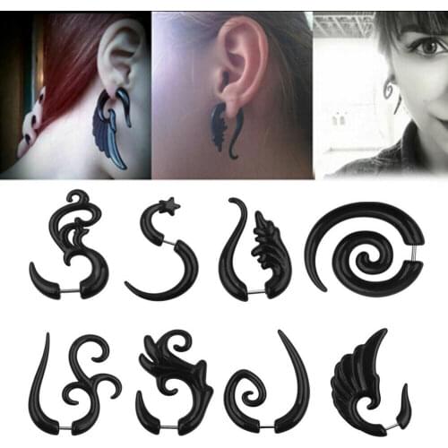 1Pair Black Punk Style Acrylic Spiral Ear Plug Stretching Taper Ear Fake Expander Stretcher Tunnel Earring Piercing Jewelry